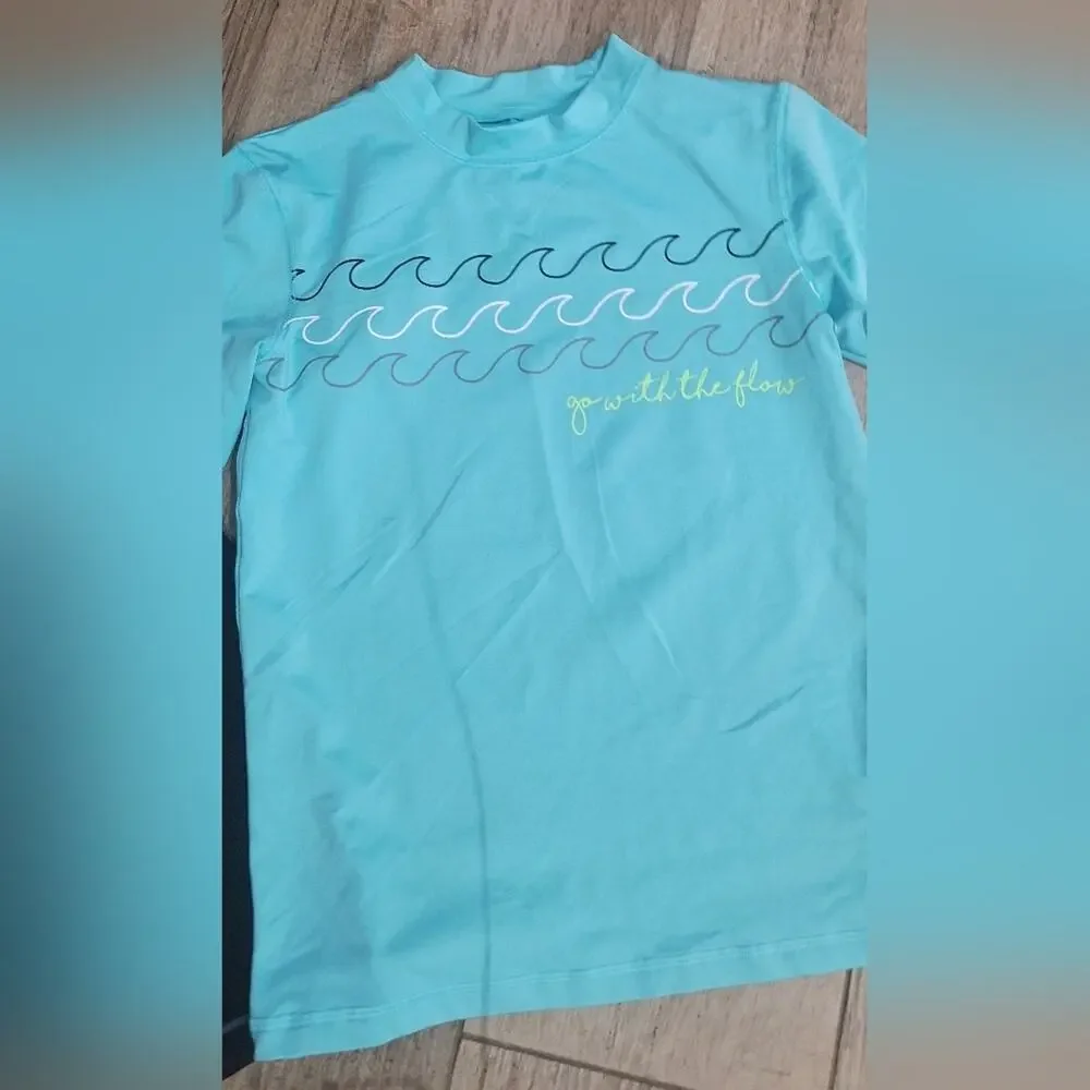2 Pc Cherokee/Cat & Jack Kids Swim Rashguards - Black & Blue Sz 12/14 #1894
